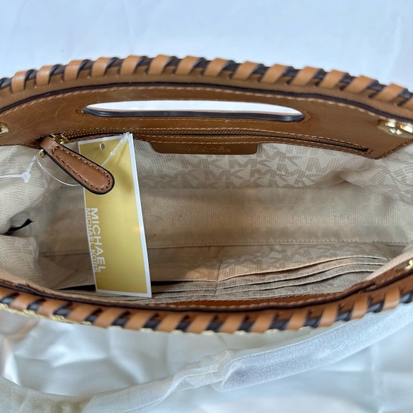 NWT Michael Kors Rosalie Clutch, Straw & Walnut Leather - Picture 5 of 6